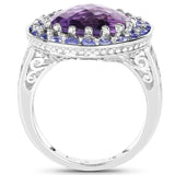 5.95 Carat Genuine Amethyst and Tanzanite .925 Sterling Silver Ring