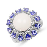 4.25 Carat Genuine Opal, Tanzanite & White Topaz .925 Sterling Silver Ring