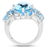 9.50 Carat Genuine Blue Topaz and Swiss Blue Topaz .925 Sterling Silver Ring