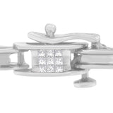14K White Gold 1.0 Cttw Invisible Set Princess Diamond Alternating Link Tennis Bracelet (I-J Color, I1-I2 Clarity) - 7.25"