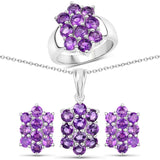 6.80 Carat Genuine Amethyst .925 Sterling Silver 3 Piece Jewelry Set (Ring, Earrings, and Pendant w/ Chain)