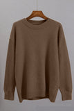 Womens Knitted Crew-neck Solid-color Loose Sweater
