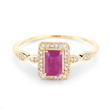 0.75 Carat Genuine Ruby and White Diamond 14K Yellow Gold Ring