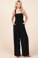 Mittoshop Smocked Wide Strap Wide Leg Overalls