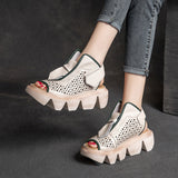 Top Layer Leather Velcro Hollow Sandals for Women