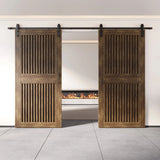 Vertical Slat Double Door Barn Door Kit | Black Barn Door Hardware