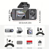 1080P Triple Dash Cam Front, Inside and Rear with 32GB Card, Night Vision, HDR & More