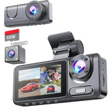 1080P Triple Dash Cam Front, Inside and Rear with 32GB Card, Night Vision, HDR & More