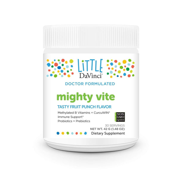 DAVINCI Little Mightiest Vite with Probiotics and Prebiotics - Supports Immune System, Gut Health and Healthy Brain* - with Vitamin C, A, D3, E, and More - Fruit Punch Flavor - 42 g, 30 Servings