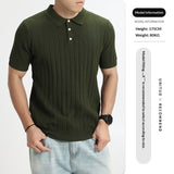 Mens Light-Luxury Rib-Knit Polo Shirt