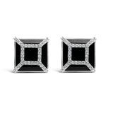 14K White Gold 3/8ct Diamond with 11x11MM Black Onyx Stud Earrings (G-H Color, SI1-SI2 Clarity)