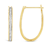 10K Yellow Gold 1.00 Cttw Round and Baguette-Cut Diamond U-Hoop Earrings (H-I Color, SI2-I1 Clarity)