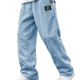 Mens Casual Embroidered-logo Drawstring Loose-fit Elastic-waist Pants With Pockets