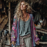 Ethnic-style Casual Linen Shawl With A Printed Shirt