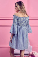 BiBi Smocked Off Shoulder Striped Dress
