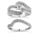 .925 Sterling Silver 1/3 Cttw Round Diamond Crisscross Engagement Ring Bridal Set (H-I Color, I1-I2 Clarity ) - Size 7