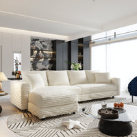 104.3 ' Plush Corduroy 4-Seat Sofa, Modern Comfy Upholstered Sofa Cloud Couch, Deep Seat Couches with Soft Pillows and 2 Ottomans, Convertible Sofa Lounge Chair, for Living Room,Apartment,Office,Beige