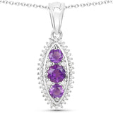 3.60 Carat Genuine Amethyst and White Topaz .925 Sterling Silver 3 Piece Jewelry Set (Ring, Earrings, and Pendant w/ Chain)