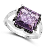 4.58 Carat Genuine Amethyst & Black Diamond .925 Sterling Silver Ring