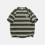 Casual Loose Striped Pocket Round Neck T-shirt