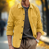 Mens Corduroy Long-Sleeve Casual Pocket Lapel Shirt Jacket