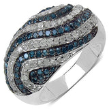 1.34 Carat Genuine Blue Diamond & White Diamond .925 Sterling Silver Ring