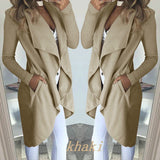 Women's Plus Size Solid Color Polo Collar Slim Fit Long Trench Coat