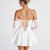 French Solid Color Tube Top Dress With Sleeves