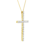 10K Yellow Gold Plated .925 Sterling Silver 4.0 Cttw Round Cut Diamond Cross Pendant Necklace (J-K Color, I1-I2 Clarity) - 18"