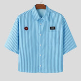 Loose-fitting Cropped Mens Striped Short-sleeve Shirt