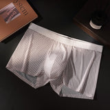 Mens Striped-print Boxer Briefs In Ice Silk Fabric