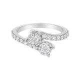 10K White Gold Two-Stone Miracle-Set Diamond Bypass Ring (1 Cttw, H-I Color, I1-I2 Clarity) - Size 6