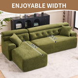 105' Modula Compression Sponge L-Shaped, Chesterfield-Inspired Design, No-Assembly Chenille Couch, 30D High-Density for Living Room, Bedroom, Apartment.Green.