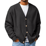 Mens Casual Loose-fit Long-sleeve Knitted Cardigan