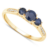 0.56 Carat Genuine Blue Sapphire and White Diamond 14K Yellow Gold Ring