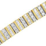 14K Yellow Gold 5.50 Cttw Round and Baguette Diamond Link Bracelet