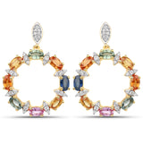 4.12 Carat Genuine Multi Sapphire .925 Sterling Silver Earrings