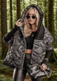 Women's Diamond Lattice Hooded Casual Long Sleeve Coat