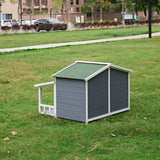 Dog House, Waterproof Dog Cage Kennel, Wooden Outdoor and Indoor Dog House, Raised Pet Kennel for Medium Dogs, Log Cabin Style with Porch,Elevated Floor,Asphalt Roof, 2 Doors
