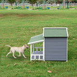 Dog House, Waterproof Dog Cage Kennel, Wooden Outdoor and Indoor Dog House, Raised Pet Kennel for Medium Dogs, Log Cabin Style with Porch,Elevated Floor,Asphalt Roof, 2 Doors
