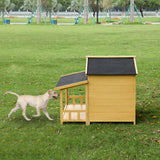 Dog House, Waterproof Dog Cage Kennel, Wooden Outdoor and Indoor Dog House, Raised Pet Kennel for Medium Dogs, Log Cabin Style with Porch,Elevated Floor,Asphalt Roof, 2 Doors