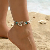 Double Openwork Heart Beaded Anklet Set with Mini Seed Beads