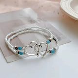Double Openwork Heart Beaded Anklet Set with Mini Seed Beads