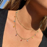 Double Strand Figaro Evil Eye Drop Necklace