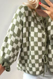 Double Take Tied Checkered Dropped Shoulder Flounce Sleeve Cardigan from S to XL