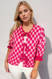Double Take Tied Checkered Dropped Shoulder Flounce Sleeve Cardigan from S to XL