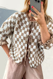 Double Take Tied Checkered Dropped Shoulder Flounce Sleeve Cardigan from S to XL