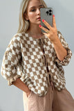 Double Take Tied Checkered Dropped Shoulder Flounce Sleeve Cardigan from S to XL