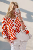 Double Take Tied Checkered Dropped Shoulder Flounce Sleeve Cardigan from S to XL