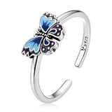 925 Sterling Silver Enamel Oxidized Silver Butterfly Rings